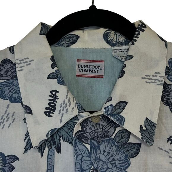 Vtg 90s Bugle Boy Hawaiian raime cotton blend Short Sleeve Button down aloha L - Picture 10 of 15